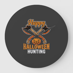 Relógio Grande Caça de Halloween Machados Cruzados Jack O Lantern