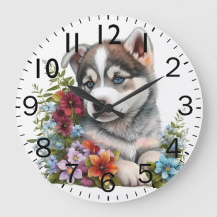 Relógio Grande Cachorro Adorável da Raça Siberian Husky