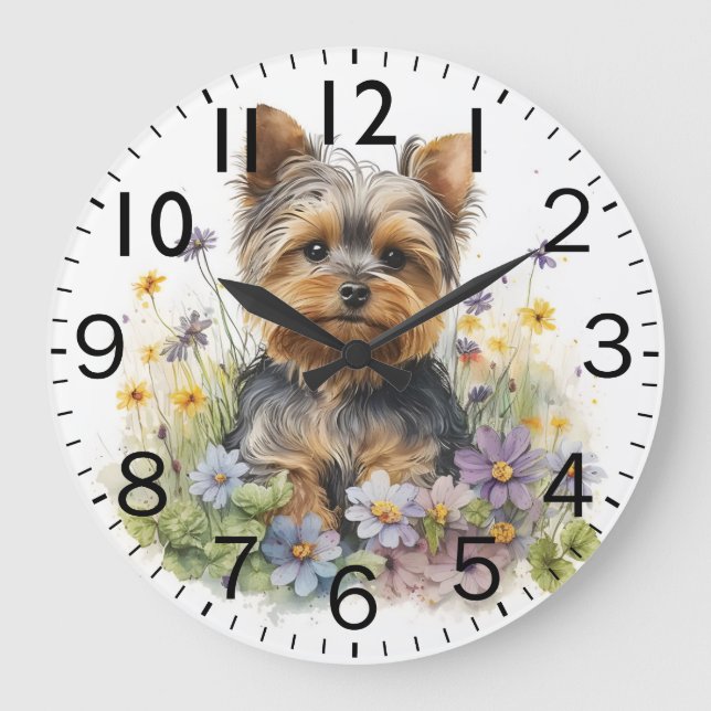 Relógio Grande Cachorro Adorável da Raça Yorkshire Terrier (Frente)