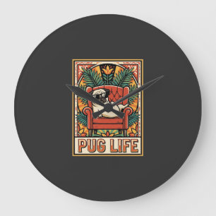 Relógio Grande Cachorro Arte Popular Retro Pug Life