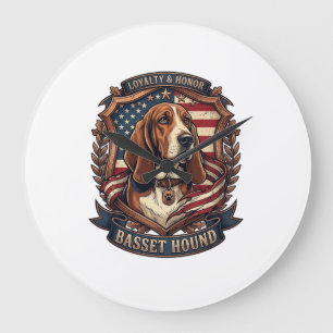 Relógio Grande Cachorro Basset Hound Lealdade Honra Cão Bandeira
