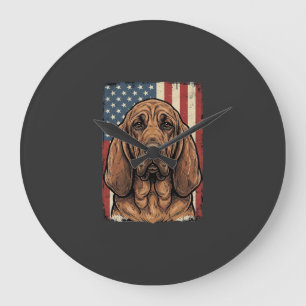 Relógio Grande Cachorro Bloodhound Patriótico Arte da Bandeira Am