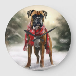 Relógio Grande Cachorro Boxer na Neve Natal