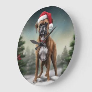 Relógio Grande Cachorro Boxer na Neve Natal 