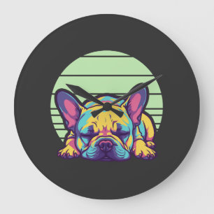 Relógio Grande cachorro bulldog francês colorido dormindo