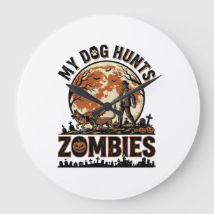 Relógio Grande Cachorro Caça Zumbis Design Vetorial Vintage de Ha