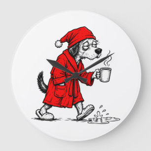 Relógio Grande Cachorro Café Manhã Sonolento