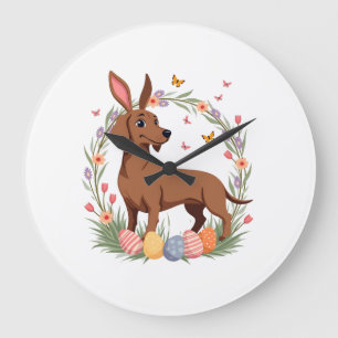 Relógio Grande Cachorro Dachshund Coelho de Páscoa Vintage com Ov
