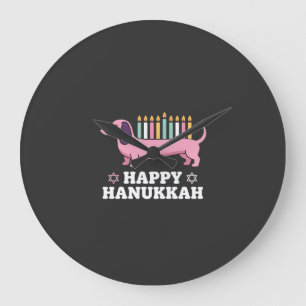 Relógio Grande Cachorro Dachshund Feliz Hanukkah