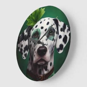 Relógio Grande Cachorro Dalmata Vestido para o Dia de São Patríci