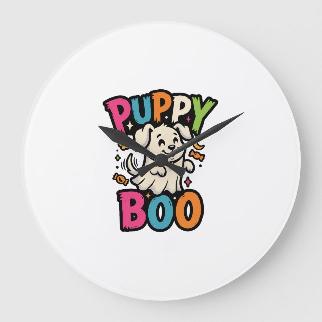 Relógio Grande Cachorro de Halloween Boo (Frente)