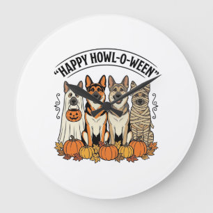 Relógio Grande Cachorro de Halloween Feliz Howl-O-Ween Vintage Pa