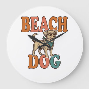 Relógio Grande Cachorro de Praia Gravura Vintage Design Gráfico_1
