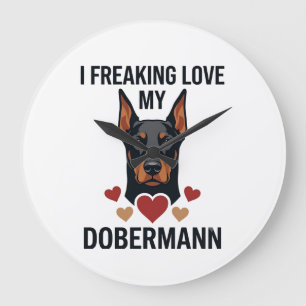 Relógio Grande Cachorro Dobermann Adorando Corações Vermelhos_1