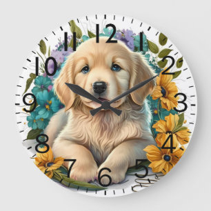 Relógio Grande Cachorro Filhote Adorável Retriever Dourado