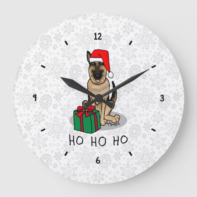 Relógio Grande Cachorro German shepherd de Natal Santa Hat (Frente)