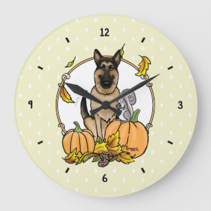 Relógio Grande Cachorro German shepherd Queda (bronzeado preto)