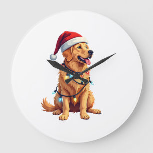 Relógio Grande Cachorro Golden Retriever Papai Noel Natal Xmas Lu