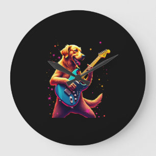 Relógio Grande Cachorro Golden Retriever Tocando Violão Elétrico