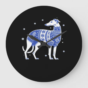 Relógio Grande Cachorro Greyhound de Natal Vestindo uma Blusa Fei