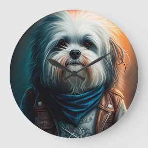 Relógio Grande Cachorro Havanese em pintura digital de bicicleta
