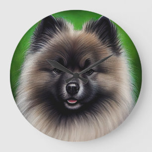 Relógio Grande Cachorro Keeshond na Rua.