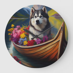 Relógio Grande Cachorro Malamute do Alasca em Paddle: Uma Aventur