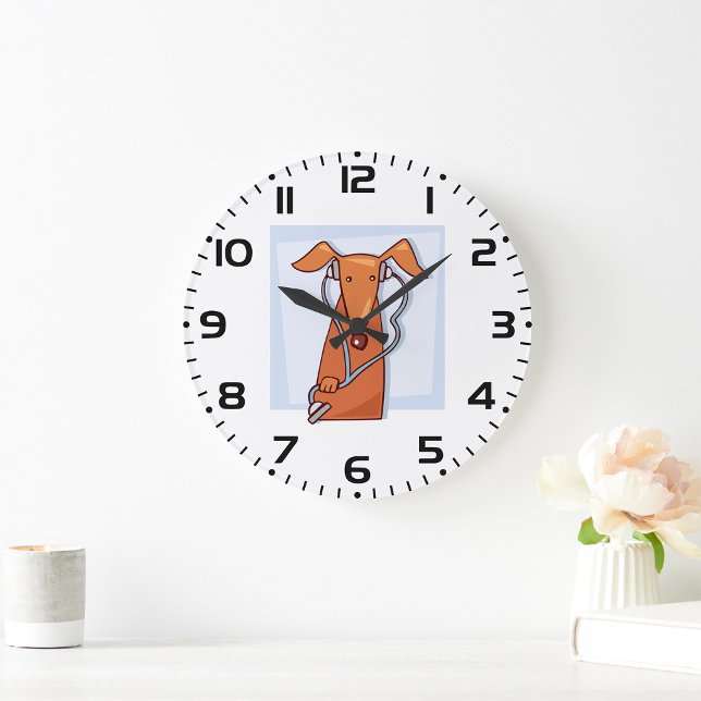 Relógio Grande Cachorro ouvindo música Fones de ouvido engraçados (Criador carregado)