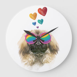 Relógio Grande Cachorro Pekingês com Dia de os namorados