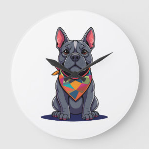 Relógio Grande Cachorro Pitbull Frenchie Fofo com Arte de Bandana