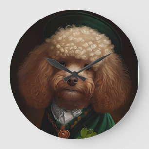 Relógio Grande Cachorro Poodle vestido para o Dia de São Patrício
