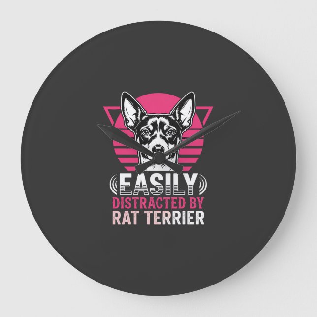 Relógio Grande Cachorro Rat Terrier Fácilmente Distraído Retro (Frente)