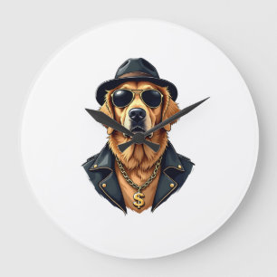 Relógio Grande Cachorro Retriever Dourado Vintage Legal de Óculos