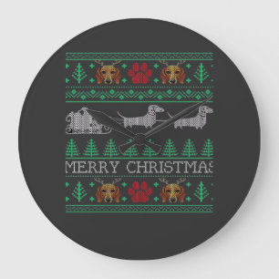 Relógio Grande Cachorro Salsicha Dachshund Natal Feio Camiseta Na