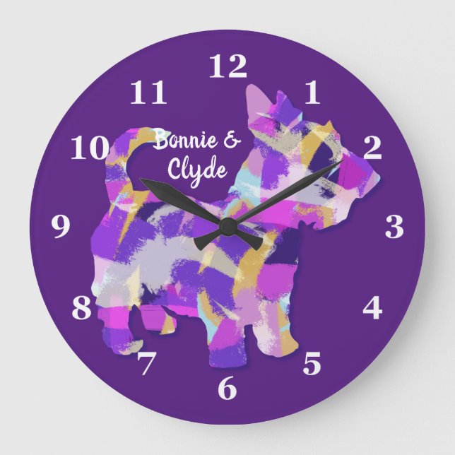 Relógio Grande Cachorro-Terrier-Cachorro-Silhueta Púrpura PY&B (Frente)