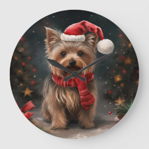 Relógio Grande Cachorro Yorkshire Terrier na Neve Natal