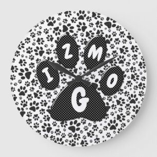 Relógio Grande Cachorros Bolinhas preta e branca grande