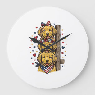 Relógio Grande Cachorros Golden Retriever Patrióticos Camisa Vint