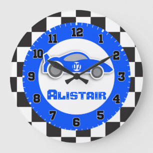 Relógio Grande Caçoa o pulso de disparo de parede chequered azul