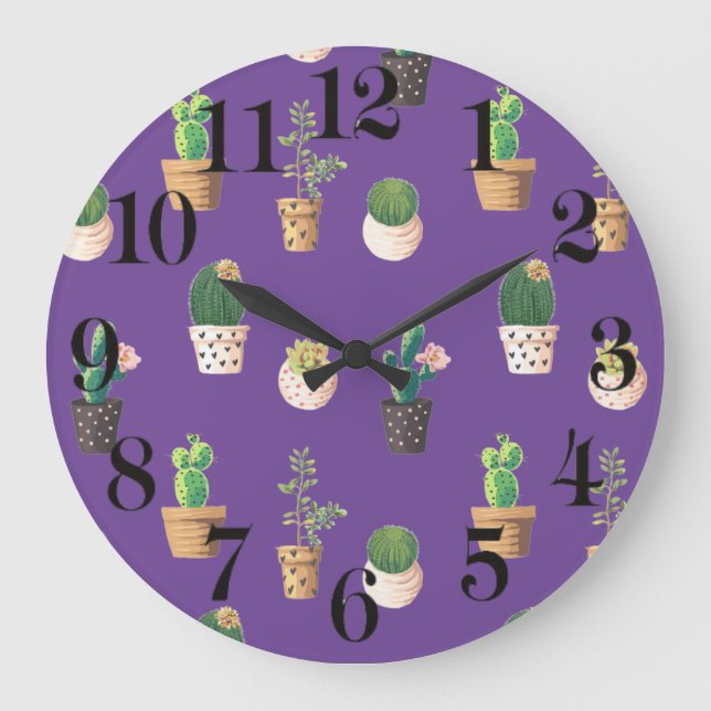Relógio Grande Cacto Suculento do Deserto Verde em Potes (Frente)