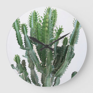 Relógio Grande Cacto Verde: Fundo Branco Minimalista