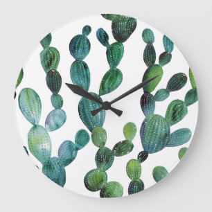 Relógio Grande Cactus Craze: Tendência da Aquarela Tropical