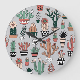 Relógio Grande Cactus De Sangue Bonitos: Padrão Desenhado À Mão