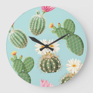 Relógio Grande Cactus, flores cor-de-rosa: decor leve
