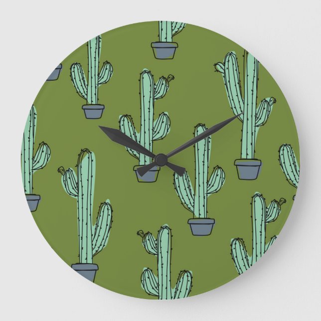 Relógio Grande Cactus na Ilustração do Pote (Frente)