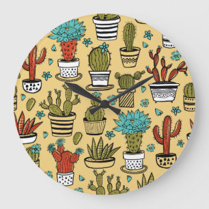 Relógio Grande Cactus Succulent: desenho desenhado à mão
