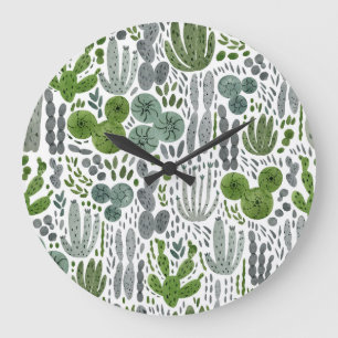 Relógio Grande Cactusa Padrão Pintado Da Mão De Aquarela