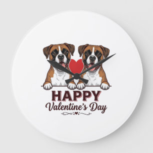 Relógio Grande Cães Boxer Feliz Dia dos Namorados Vintage
