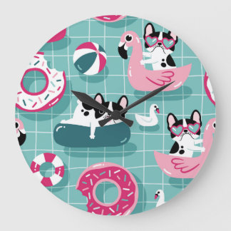 Relógio Grande Cães com flutuação de piscina, padrão de colheita.