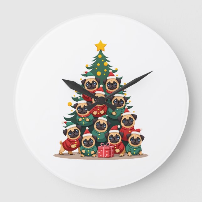 Relógio Grande Cães Pugs Árvore de Natal Natal Fofo (2) (Frente)